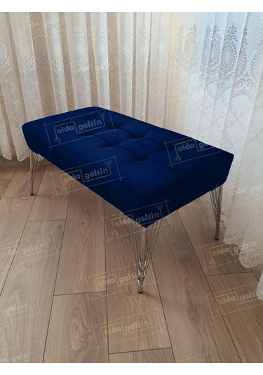 Modern Dilim Puf Ayakucu Puf Gümüş Metal Ayak 100 45 Lacivert