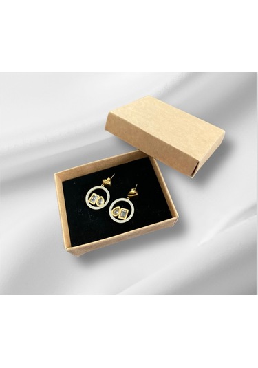 Özel Seri Altın Kaplama Beyaz Mineli Çelik Küpe