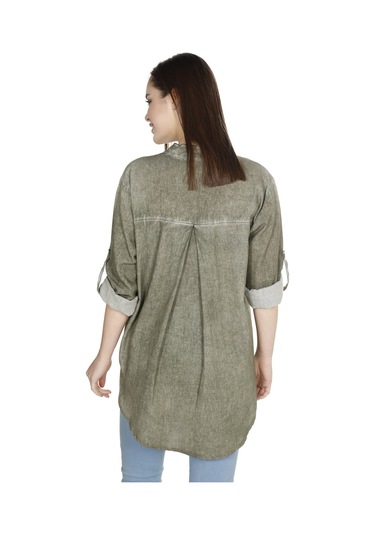 Uzun Kol Şile Bezi Akasya Bluz Haki Hk