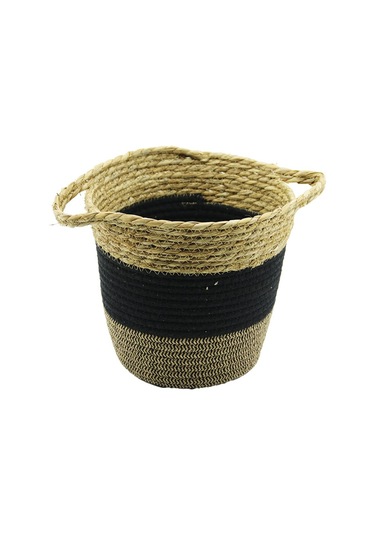 2ın1 İp Örgülü - Hasırçift Kulplu Sepet - Organizer Ç-taban:17cm- Çok Renkli