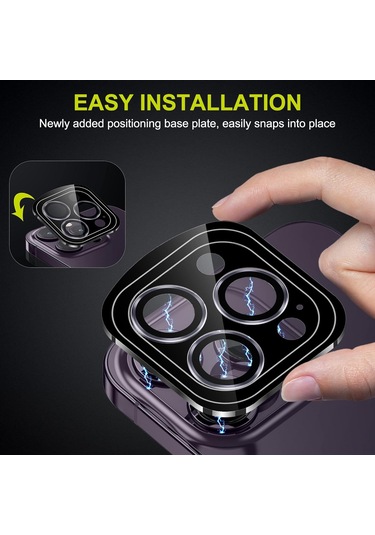 Xindoker İphone 14 Pro Mavi Safir Kamera Koruyucu - Hassas Hizalama Destekli Lens Kılıfı Gümüş