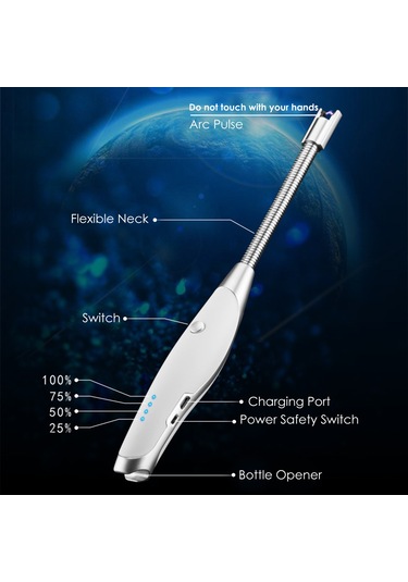 Suofeng Usb Şarjlı 360 Eğilebilir Boyunlu Elektrikli Çakmak - Bbq, Kamp İçin Rüzgar Dayanıklı, Açıcı Fonksiyonlu, Pil Göstergeli Çok Renkli