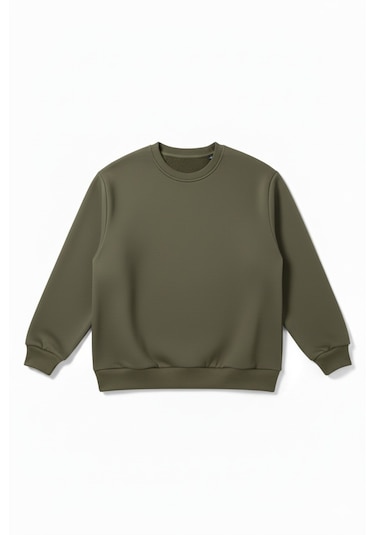 Skyross Company Unısex 3 İplik Şardonlu Haki Bisiklet Yaka Sweatshirt Haki - Yeşil