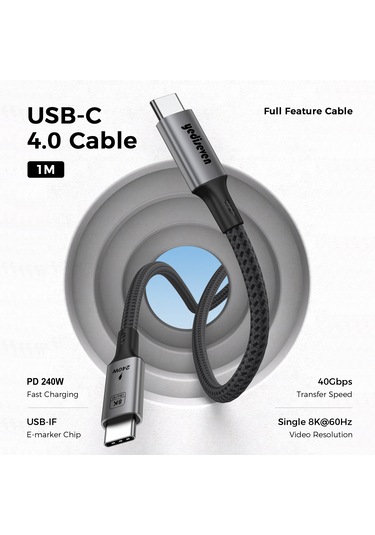 Yediseven Usb 4 Görüntü Kablosu 8k60hz Thunderbolt Uyumlu 1m