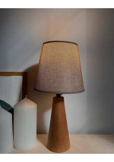 Bohem Ahşap Ayaklı Konik Abajur - Vizon Vizon