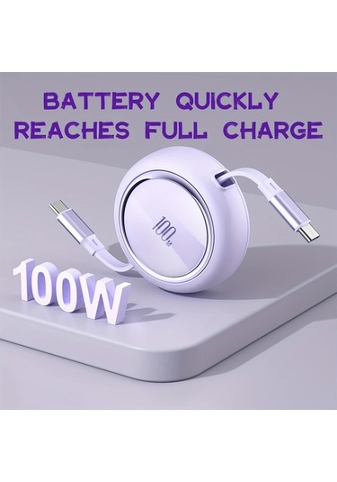 Elmpaly Mor Profesyonel 100w Type-c Şarj Kablosu - Kompakt Taşınabilir Üç Renk Seçeneği