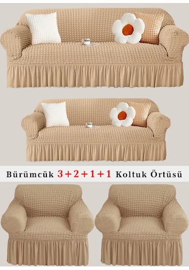 StarMall Bürümcük Koltuk Örtüsü, Berjer, Çekyat Kılıfı 3211 Takım Bej