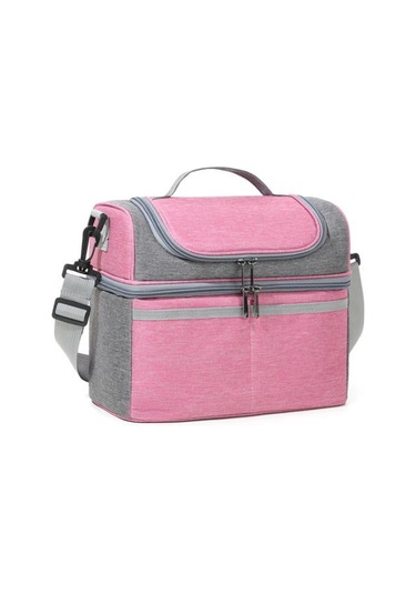 Yalıtımlı Öğle Yemeği Çantası Çift Katlı Öğle Yemeği Tote Büyük Sızdırmaz Genişletilebilir Öğle Yemeği Kutusu Gül Kırmızısı