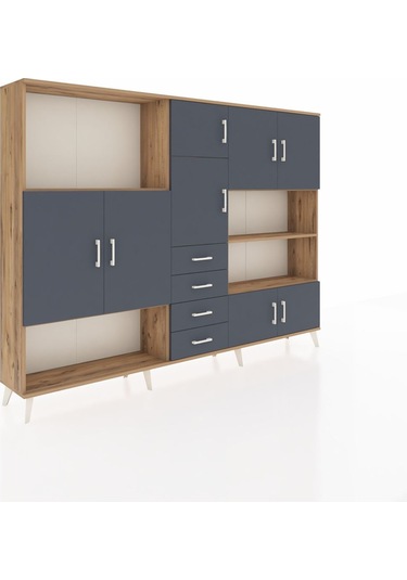 Arges Dolap 9 Raflı 4 Çekmeceli 8 Kapaklı 220x30x163 Çam-antrasit Çam-antrasit