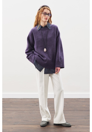 Chunky Oversıze Kazak Mor Mor