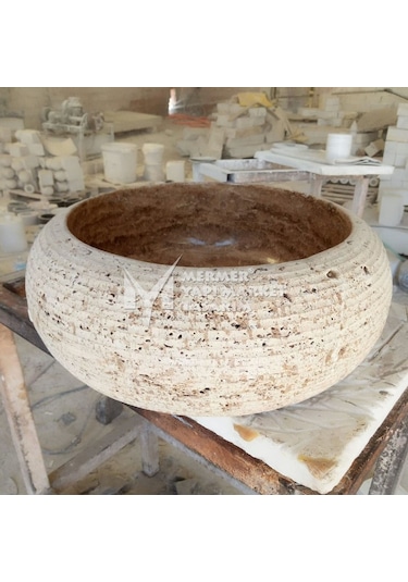 Noche Traverten Dışı Taramalı Bombeli Lavabo