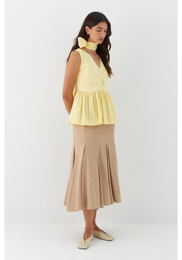 Kuşak Bağlamalı Kolsuz Bluz Sarı Sari