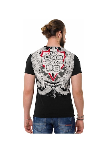 CT716 Ön Arka Gölge Baskılı Siyah Tişört Siyah