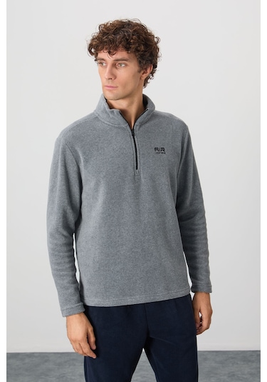 Tommy Life River Gri Melanj Dik Yaka Erkek Polar Sweatshirt - 88310 GRİ MELANJ