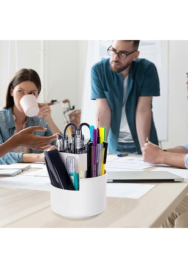 Ganzhoushop Döner Kalemlik Çok Amaçlı 3 Bölmeli Yuva Döner Kalemlik Kırtasiye Kalem Düzenleyici Ofis Ev Beyazbeyaz
