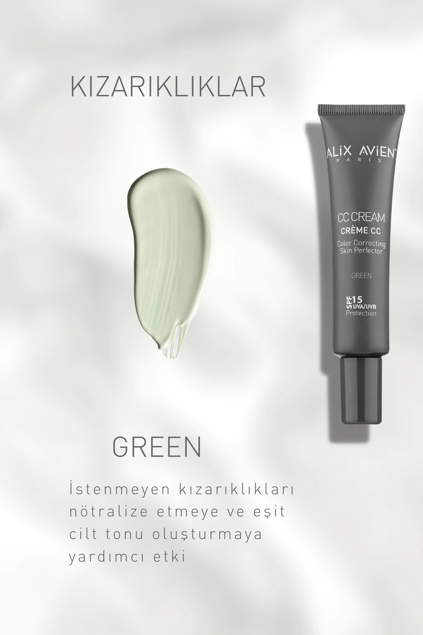 Alix Avien Renk Düzenleyici Yeşil CC Cream Green SPf 15 Uvb/uva 40 ML