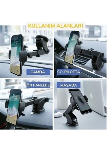 Buffer 360 Derece Dönen Torpido Üstü Uzunluk Ayarlamalı Vantuzlu Teleskopik Araç Telefon Tutucu Çok Renkli