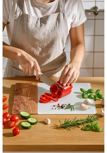 Temperli Cam Kesme Tahtası Beyaz- Ahşap Kesme Tahtası Sunum Tahtası Cam Doğrama Tahtası 25x35 Cm Beyaz - Kahverengi