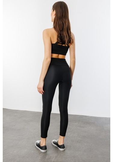 Çapraz Bel Detaylı Cross Waist Kadıntayt Çapraz-tayt Siyah