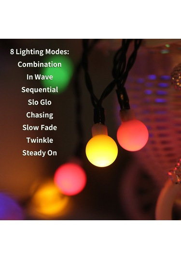 Hangfox Güneş Enerjili Toplu Işık Zinciri, 8 Mod, Ip44 Su Geçirmez, 8m 60 Led, Çok Renkli Çok Renkli