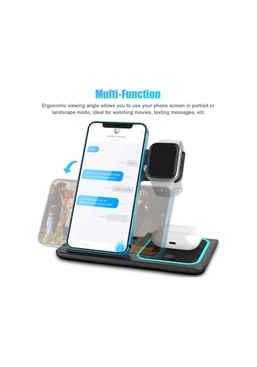 Maiyame Kablosuz Şarj Cihazı 3'ü 1 Arada Kablosuz Şarj Pedi Qi 15 W Hızlı Kablosuz Şarj İstasyonu