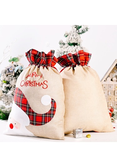 Mufunye Noel Büyük Boy Kumaş Hediye Çantası - 55x38 Cm, Şeker/ödül Taşıma, Santa/elk Desenli, Dayanıklı Kumaş Malzeme, Ev/parti Dekorasyonu Çok Renkli