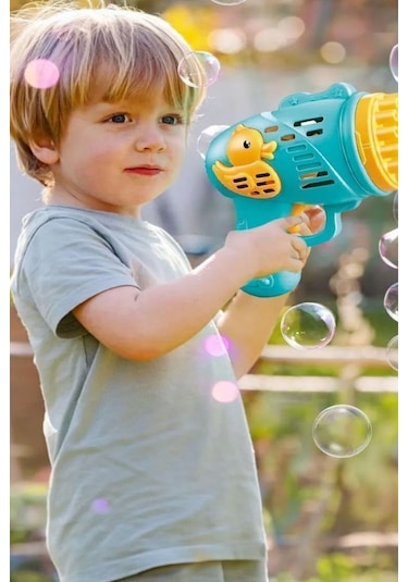 Mavi Duck Ördek Çok Delikli Pilli Köpük Atan Tabanca Bubble Gun Köpük Tabancası Oyuncak