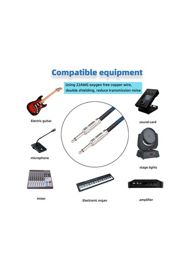 Geeksen Çift Düz Fiş 6.35mm Erkekten Erkeğe Elektrik Gitar Ses Kablosu Profesyonel Ses İletimi Esnek 1/4 İnç Kablo Gitar Kablosu Düzden Düz Fişlere