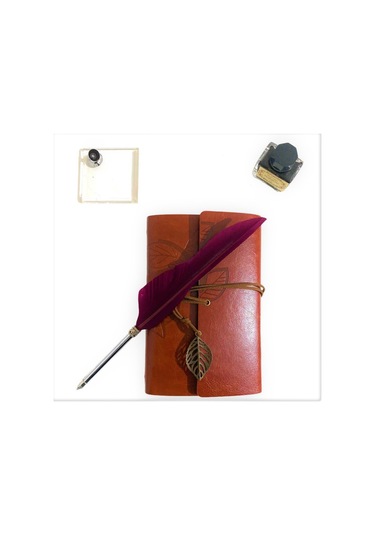 Kişiye Özel Kutulu Divit Kalem Ve Deri Kaplı Anı Defteri Kırmızı