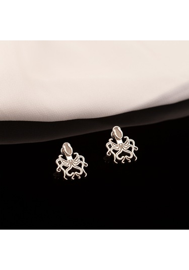 Dkmn Gümüş 925 Ayar Gümüş Ahtapot Desenli Kadın Gümüş Küpe