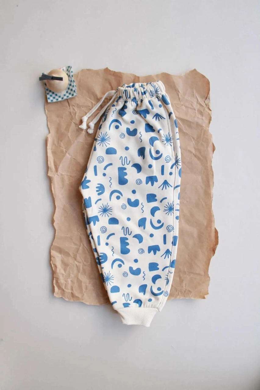 Geometrik Baskılı Eşofman Altı Krem