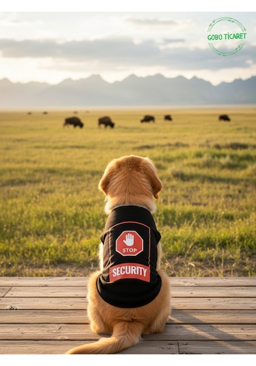 Siyah Stop Security Güvenlik Baskılı Kedi Ve Köpek Kıyafeti Tişörtü Elbisesi Medium/m/beden 2