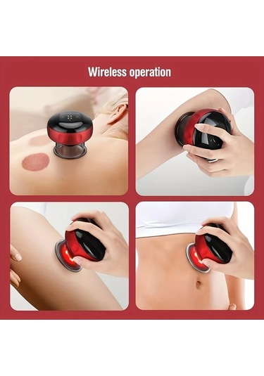 Gateesat Kırmızı Elektrikli Vakup Makinesi Usb-c Şarjlı 800mah Taşınabilir Vücut Masaj Aleti Kırmızı