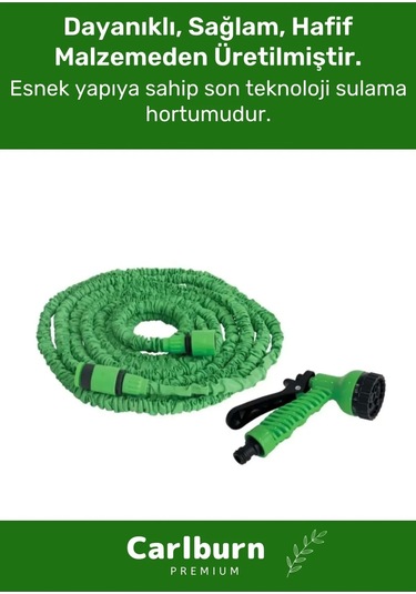 Premium Dolaşmaz Kırılmaz 7 Kademe Uzayan Bahçe Sulama Araç Yıkama Tabancalı 30 Metre Sihirli Hortum