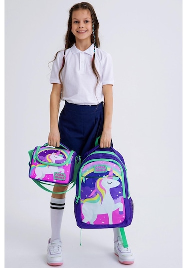 Coral High Kids Mor Su Yeşili Unicorn Desenli 3'lü Okul Çanta Seti 0114376