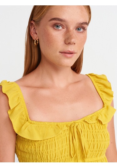 Dilvin 50873 Fırfırlı Bluz-sarı Sari
