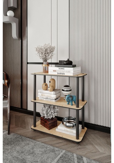 3 Katlı Dekoratif Kare Kitaplık Meşe Meşe