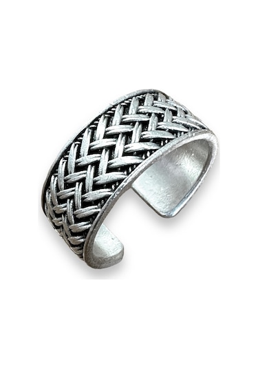 Takı Dükkanı Çapraz Örgü Motifli Ayarlanabilir Erkek Kadın Alyans Yüzük Bby11 Gümüş