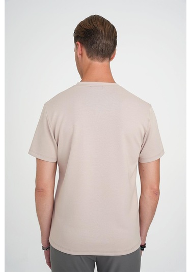 Comfort Fit Bisiklet Yaka Esnek Pamuk Casual Bej Tişört Ts 885 Bej