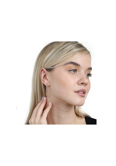 Tesbihane  Zincir Tasarım Yarım Tur Rose Renk 925 Ayar Gümüş Kadın Küpe