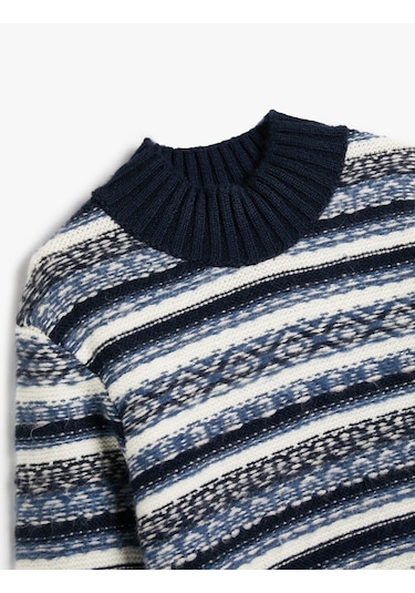 Koton Yarım Balıkçı Yaka Kazak Uzun Kollu Mavi Desenli 4wkb90005ht Mavi Desenli Mavi