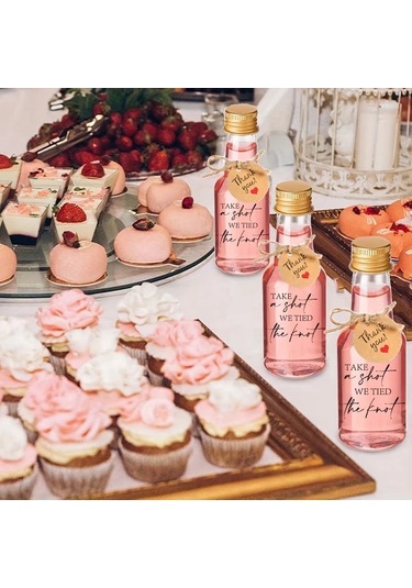 Willowhaven 34 Parça Mini Likör Şişesi Düğün Temalı Plastik Yeniden Kullanılabilir Shot Bardağı Siyah