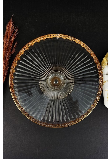 Digithome Cam Servis Tabağı Sunum Standı Gold Yaldızlı Yuvarlak 21 Cm Sn.dmy.101