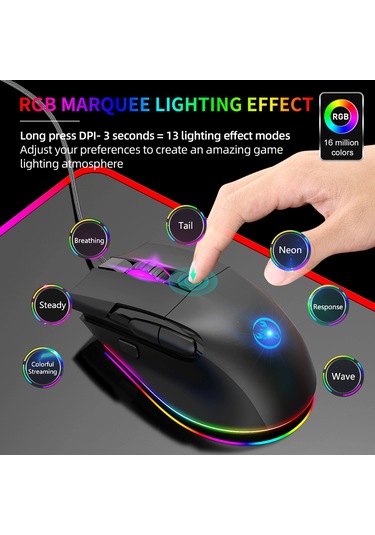 Wezone Oyun Klavye Ve Fare Seti - 7200 Dpı, Rgb Işık Efektleri, Ergonomik Tasarım, Makro Programlama, Çok Platform Desteği Diğer