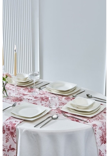 Karaca  Square Bone Mensa 24 Parça 6 Kişilik Yemek Takımı Beyaz