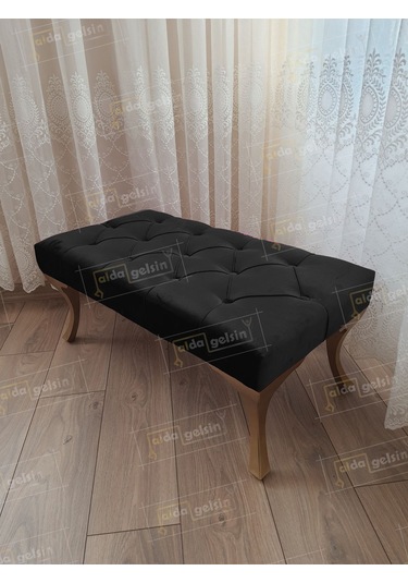 Kapitoneli Ayak Ucu Kapı Önü Antre Bench Puf Gold Ayak 120 45 Siyah