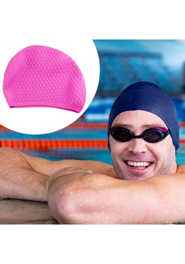 Suntek Silikon Yüzme Bonesi Saf Renk Kadın Erkek Kız Uzun Pembe