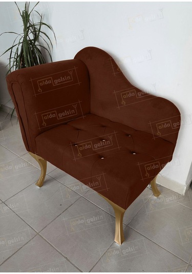 Yeni Model Tekli Köşe Koltuğu Josefin Bench Gold Ayak Kahve