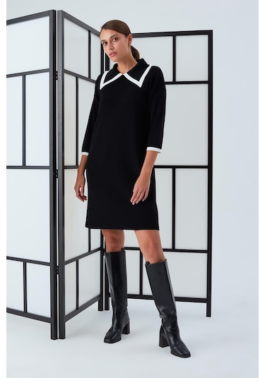 Peraluna Grace Dress Rahat Kesim A Form Rayon Kadın Triko Elbise Siyah