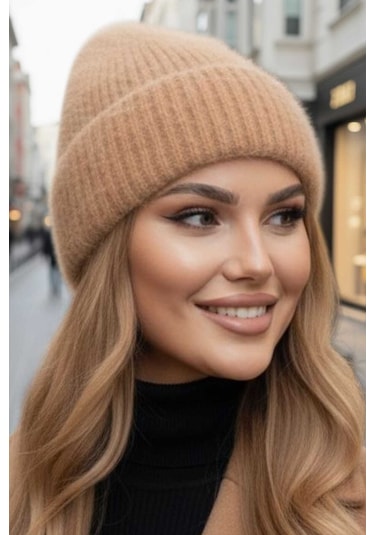 Tezzgelsin Kadın Tüylü Soft Bere Tüylü Bere Camel